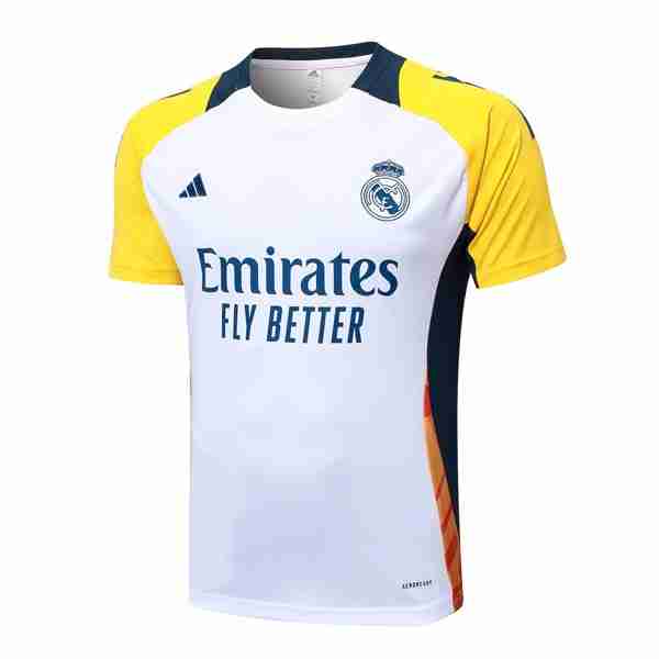 Camiseta Entrenamiento Real Madrid 2024-2025 Blanco Amarillo Tailandia Camiseta Entrenamiento Real Madrid 2024 2025 Blanco Azul