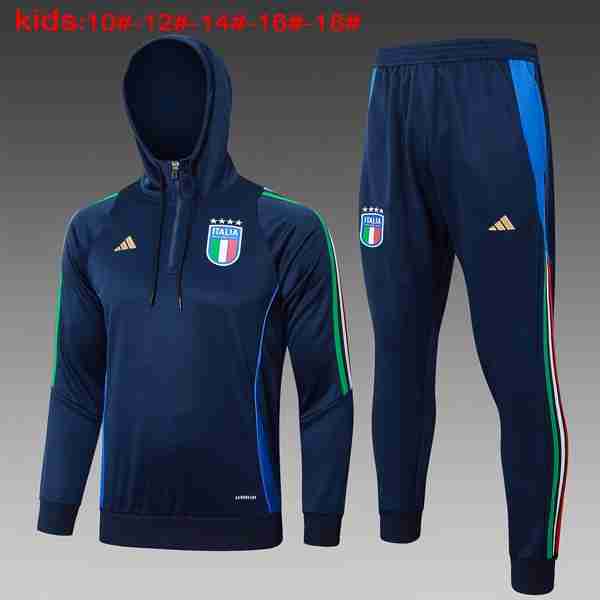 Niños Sudadera Con Capucha Italia 2024-2025 Azul 3 Sudadera Con Capucha Ninos Italia 2024 2025 Azul