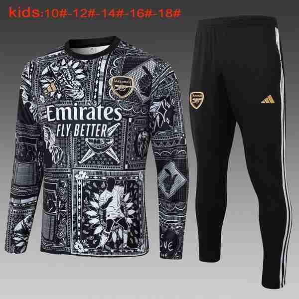 Niños Camiseta Training Arsenal 2024-2025 Negro Blanco Sudadera Entrenamiento Ninos Arsenal 2024 2025 Negro Blanco