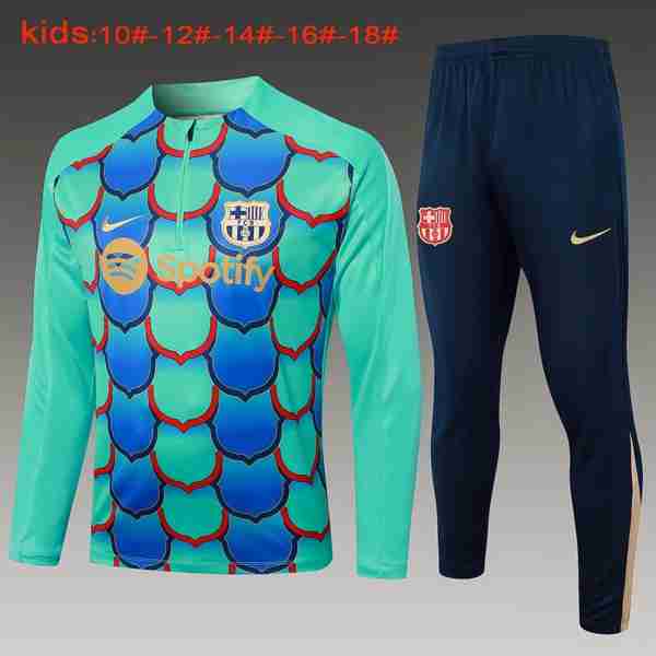 Niños Sudadera De Training Barcelona 2024-2025 Verde Azul 3 Sudadera Entrenamiento Ninos FC Barcelona 2024 2025 Verde Azul
