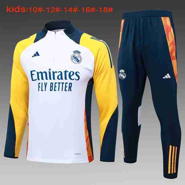 Niños Sudadera De Training Real Madrid 2024-2025 Blanco Amarillo 4 Sudadera Entrenamiento Ninos Real Madrid 2024 2025 Blanco Amarillo