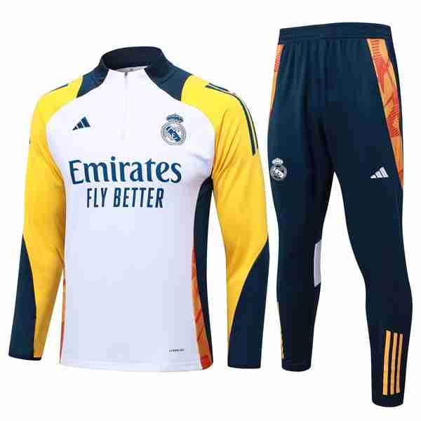 Sudadera De Training Real Madrid 2024-2025 Blanco Amarillo 3 Sudadera Entrenamiento Real Madrid 2024 2025 Blanco Amarillo