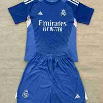 Camiseta Real Madrid Conjunto Niños Portero 2025 2026 Azul