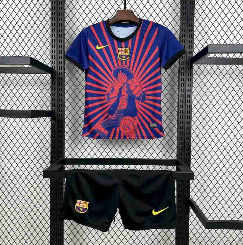 Camiseta FC Barcelona One Peace Conjunto Niños Especial 2025 2026 Camiseta FC Barcelona One Peace Conjunto Ninos Especial 2025 2026