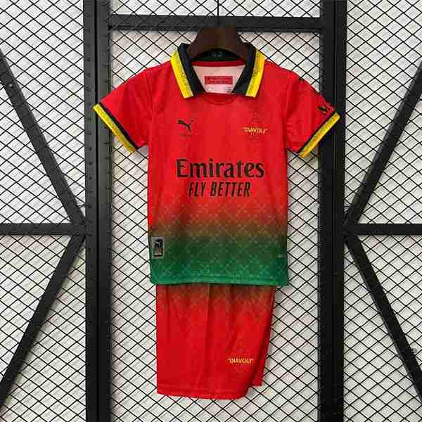 Camiseta AC Milan Co-Branded Edition Niño 2025-2026 Rojo Camiseta AC Milan X OFF-WHITE Conjunto Niños 2025 2026 Rojo